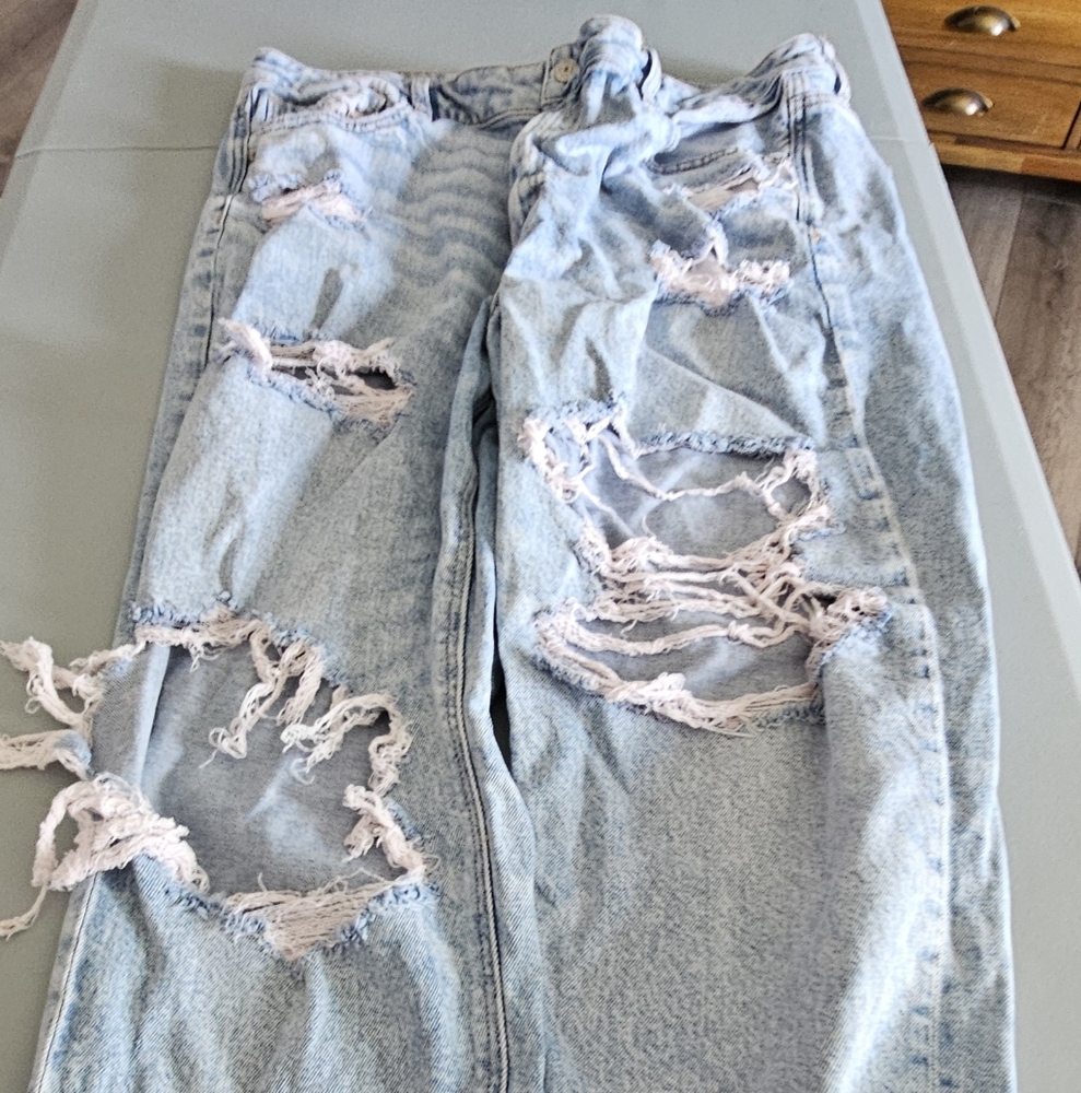 Blue Boyfriend Jeans with Distressed Details